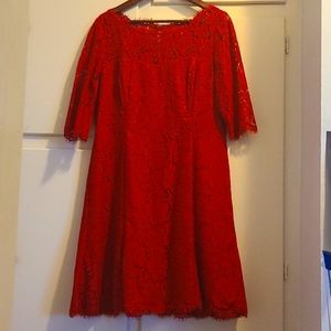 Eliza J Red Lace Fit & Flare Dress Size 14